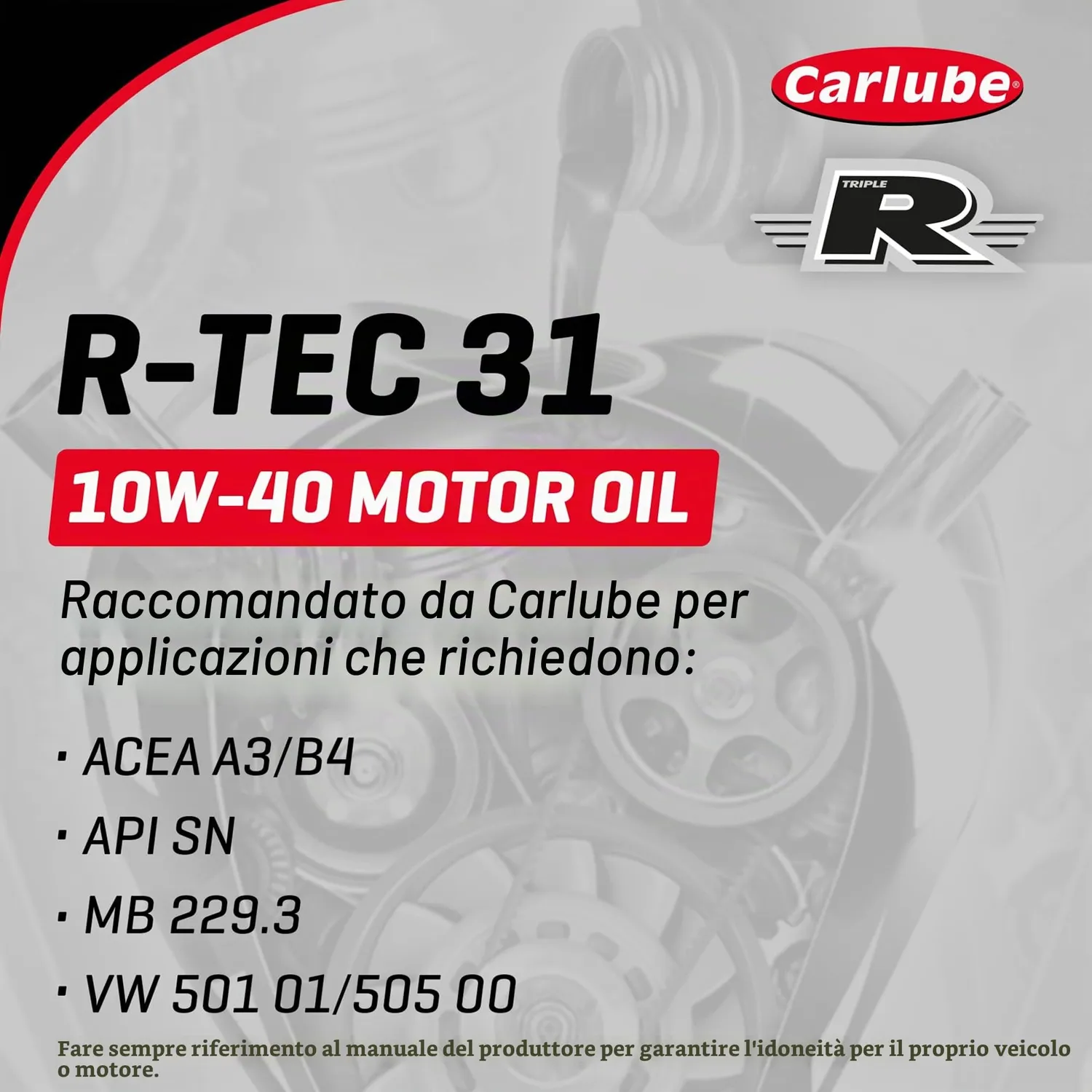 Carlube Triple R R-Tec 31 10W-40 Olio Motore 1L A3/B4