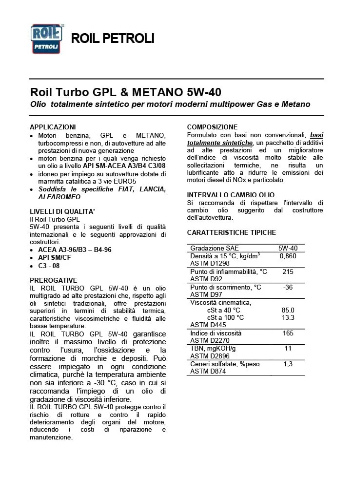 Roil MULTIPOWER Turbo GPL 5W40 olio motore sintetico