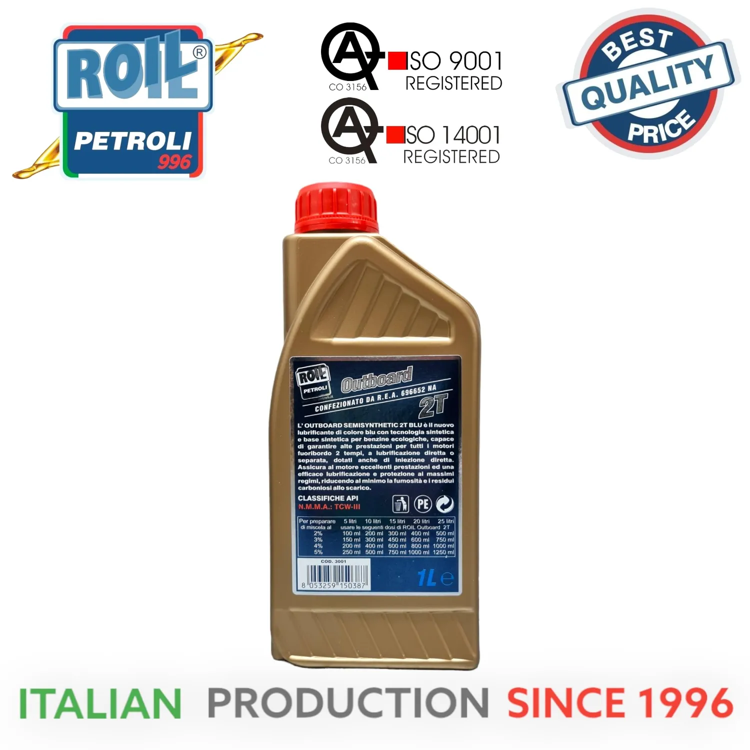 Roil Outboard 2T Blu TC-W3 olio fuoribordo 6L sintetico