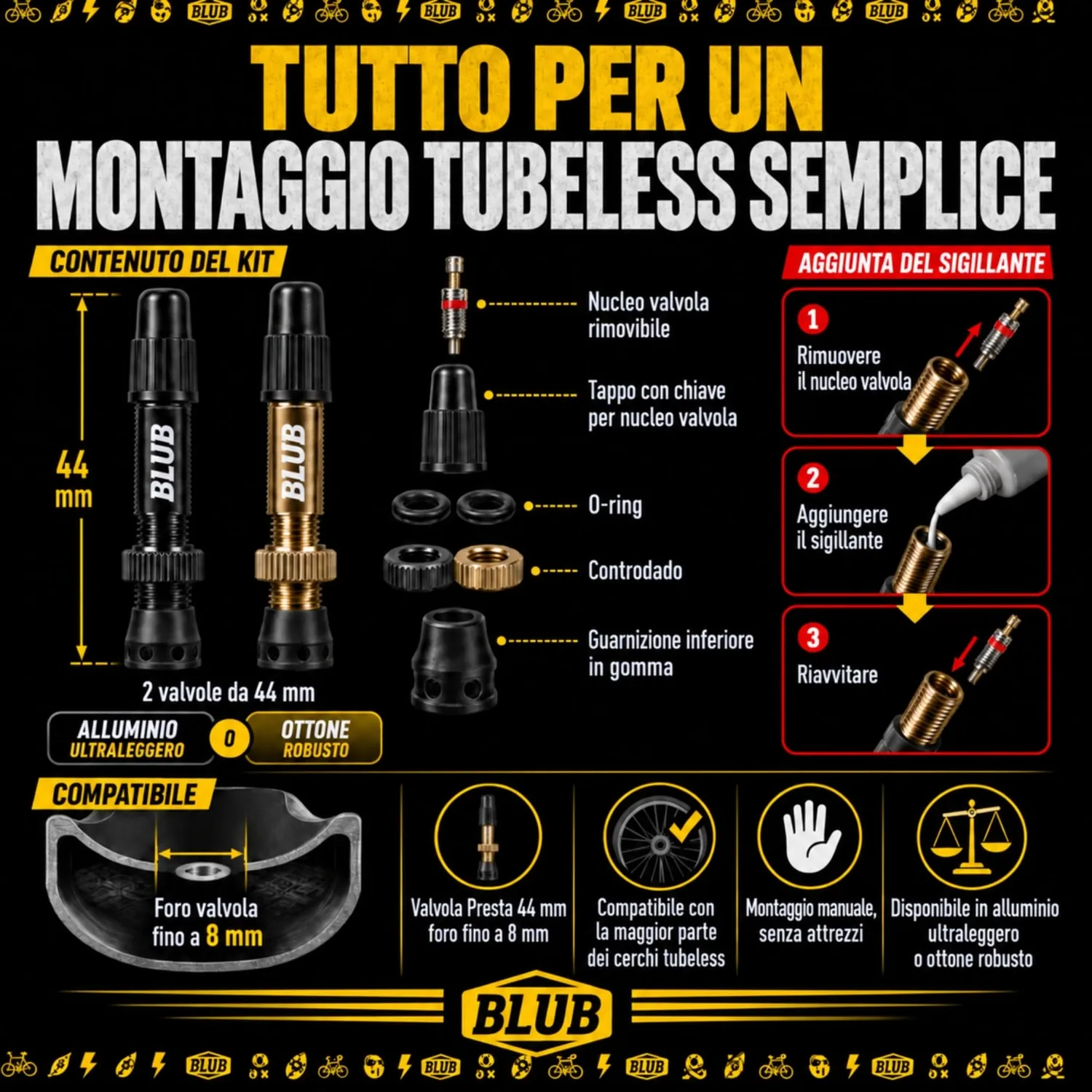 BLUB Valvole Tubeless MTB 44 mm 2 Pezzi