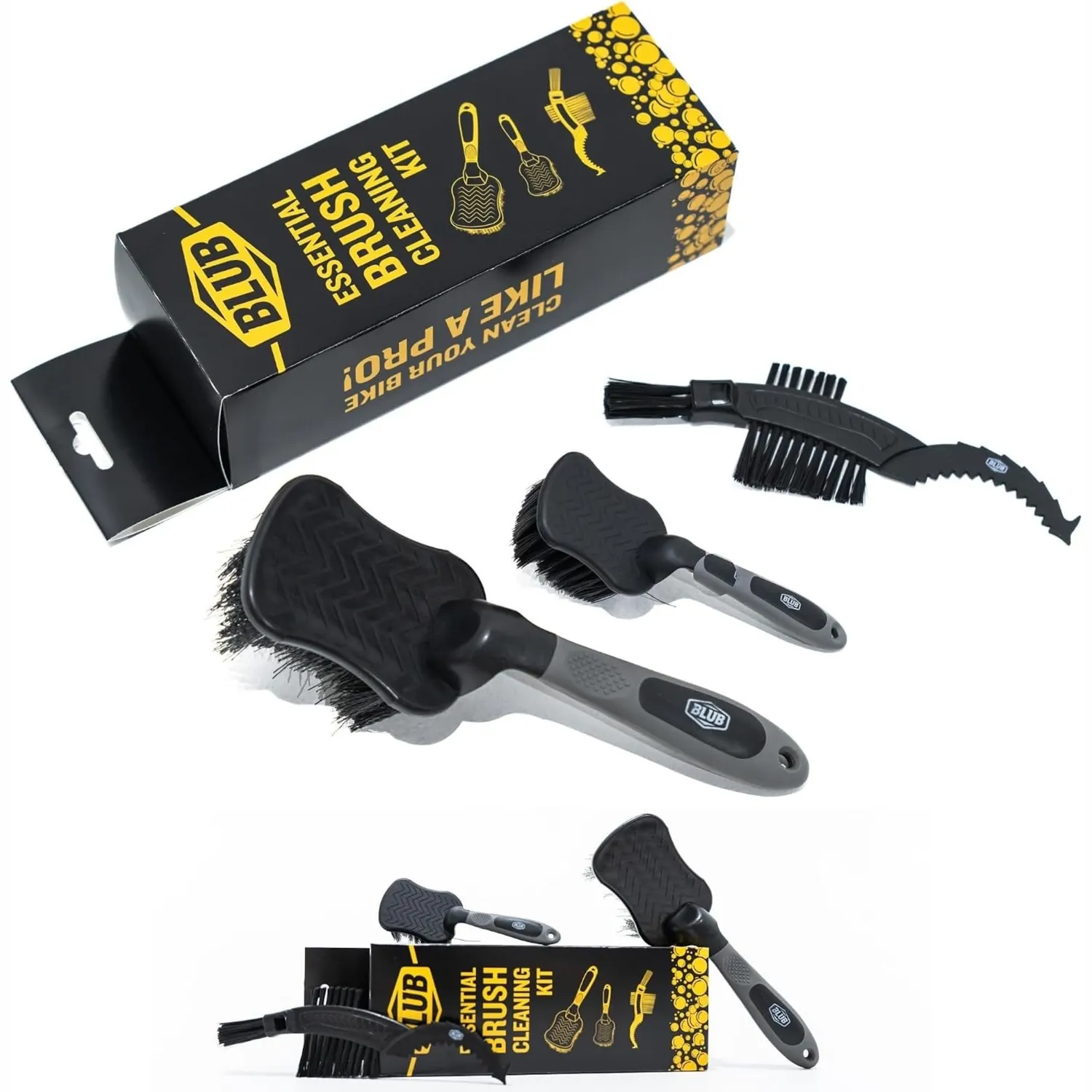 BLUB kit pulizia bici 3 spazzole MTB setole rinforzate