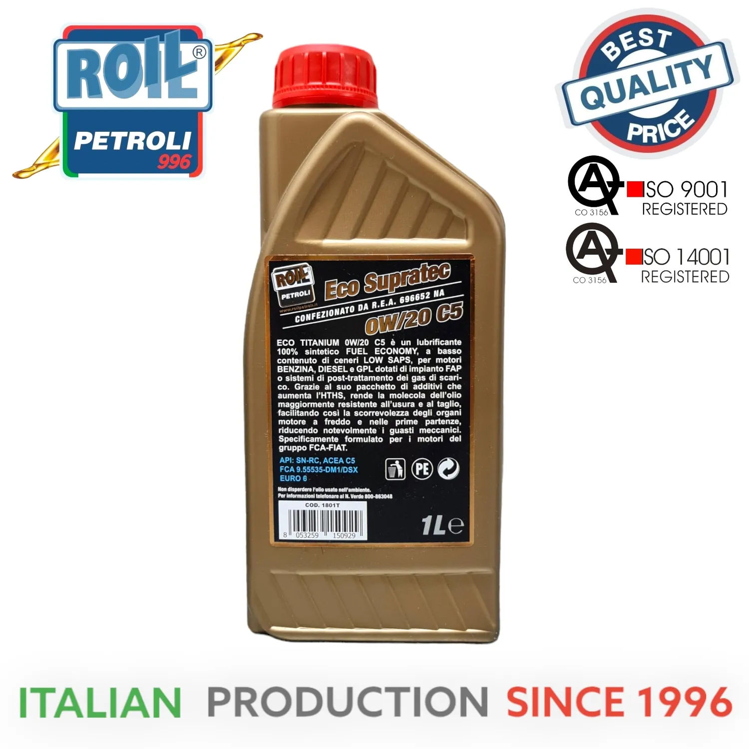 Roil Eco Supratec 0W-20 C5 olio motore 4L sintetico
