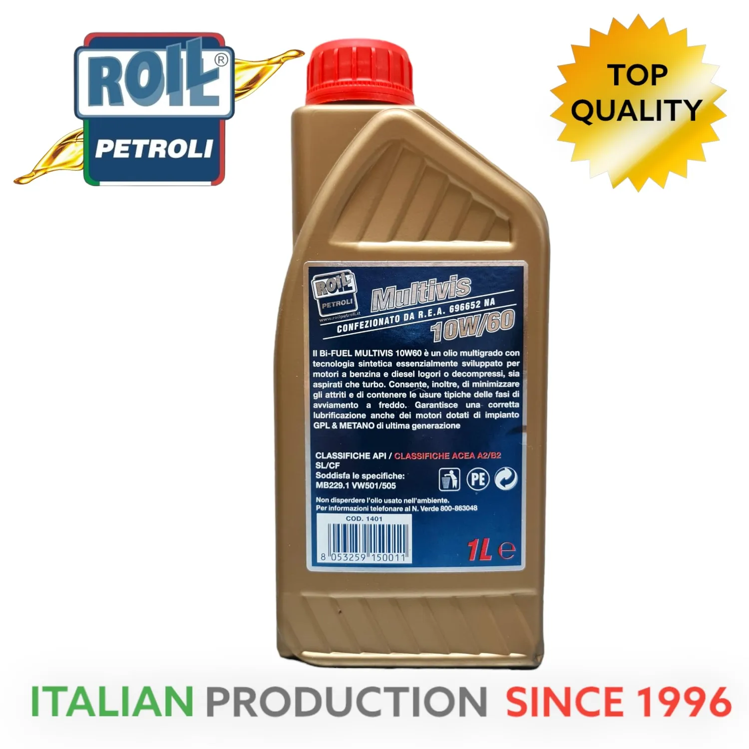 Roil Bi-Fuel Multivis 10W/60 olio motore GPL metano