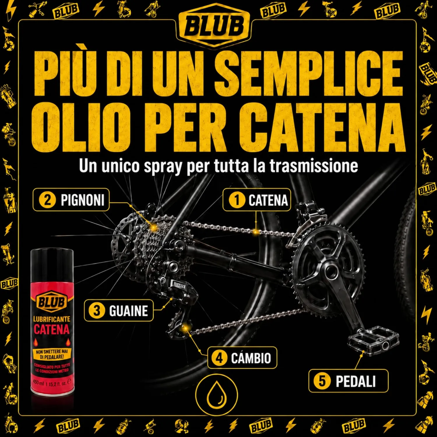 BLUB Lubrificante Catena Bici MTB Spray PTFE 450 ml